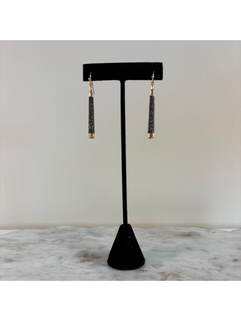 Artisan Guitar String Style Dangle Earrings Black Metallic Boho Music